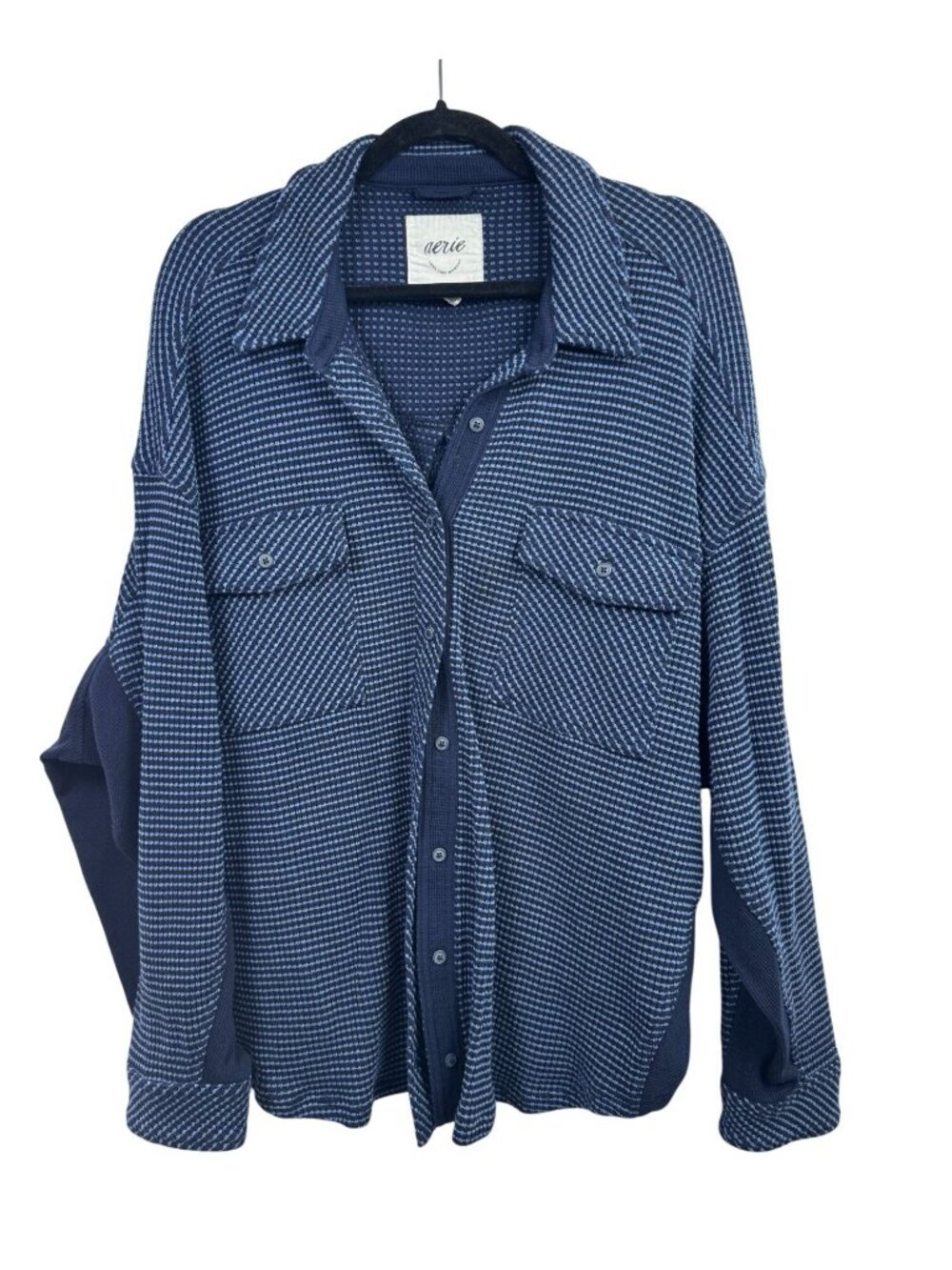 Aerie Oversized Button Up Waffle Knit Shirt Blue Womens XL Sweater Cotton Blend